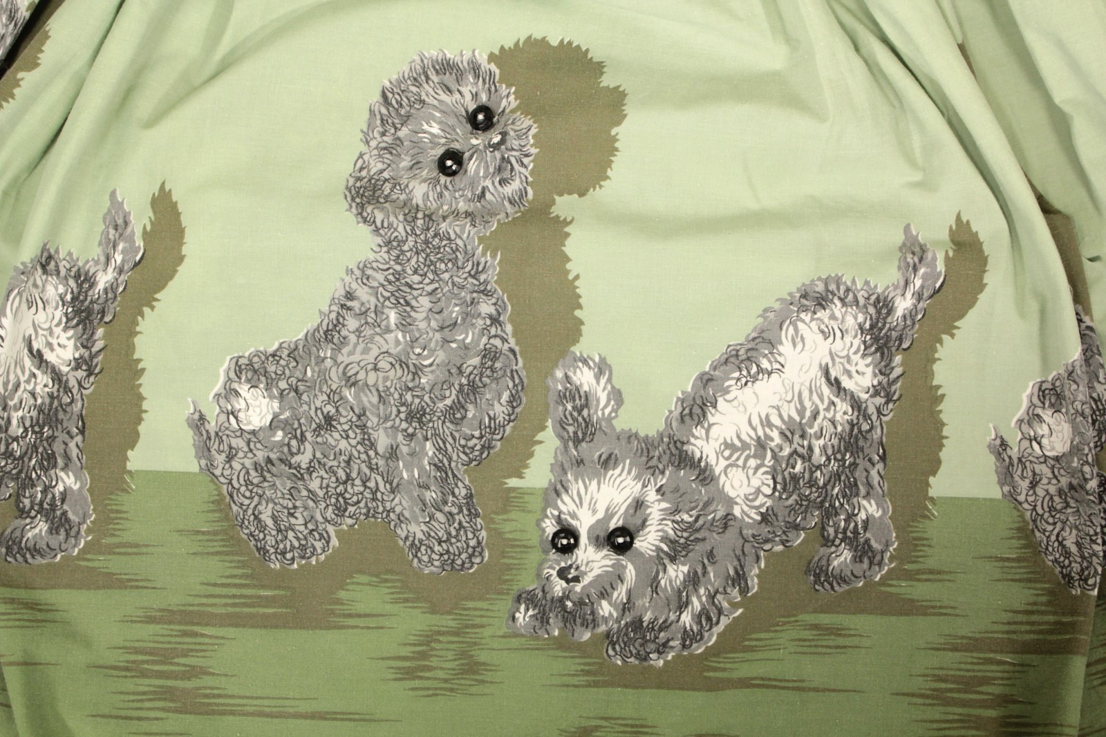 VTG Women’s 50s Sage Green Novelty Puppy Print Cotton Sun Dress S/M 1950s Dog