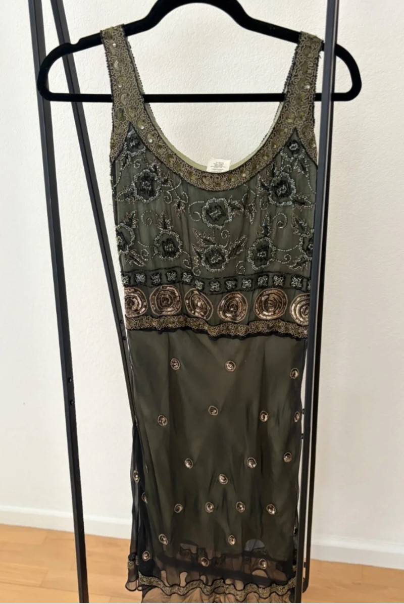 Vintage Marina 100% Silk Beaded Flapper Cocktail Dress Size 6