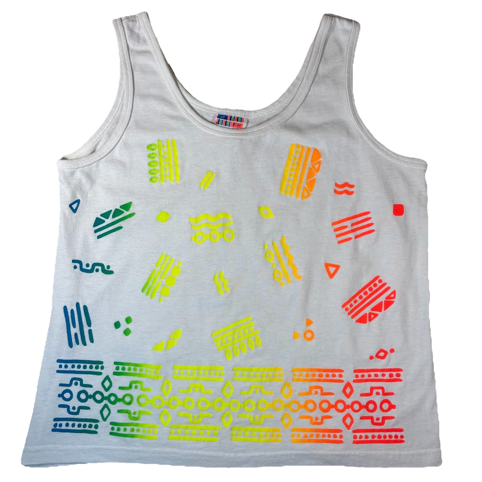 Vintage Neon Tank Top Estimated Size M | Memphis Style Abstract Graphic Crop 90s