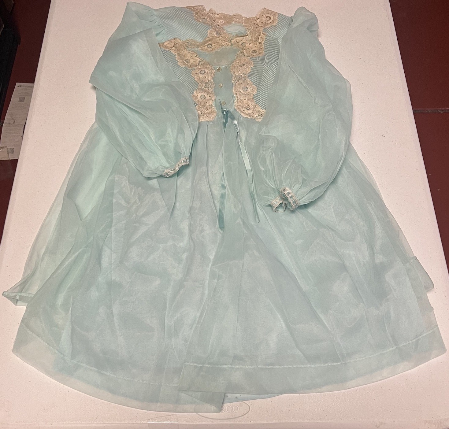 Vintage Gossadd Artemis 60’s Nightgown Set Women’s Petite Blue Ruffle Sheer