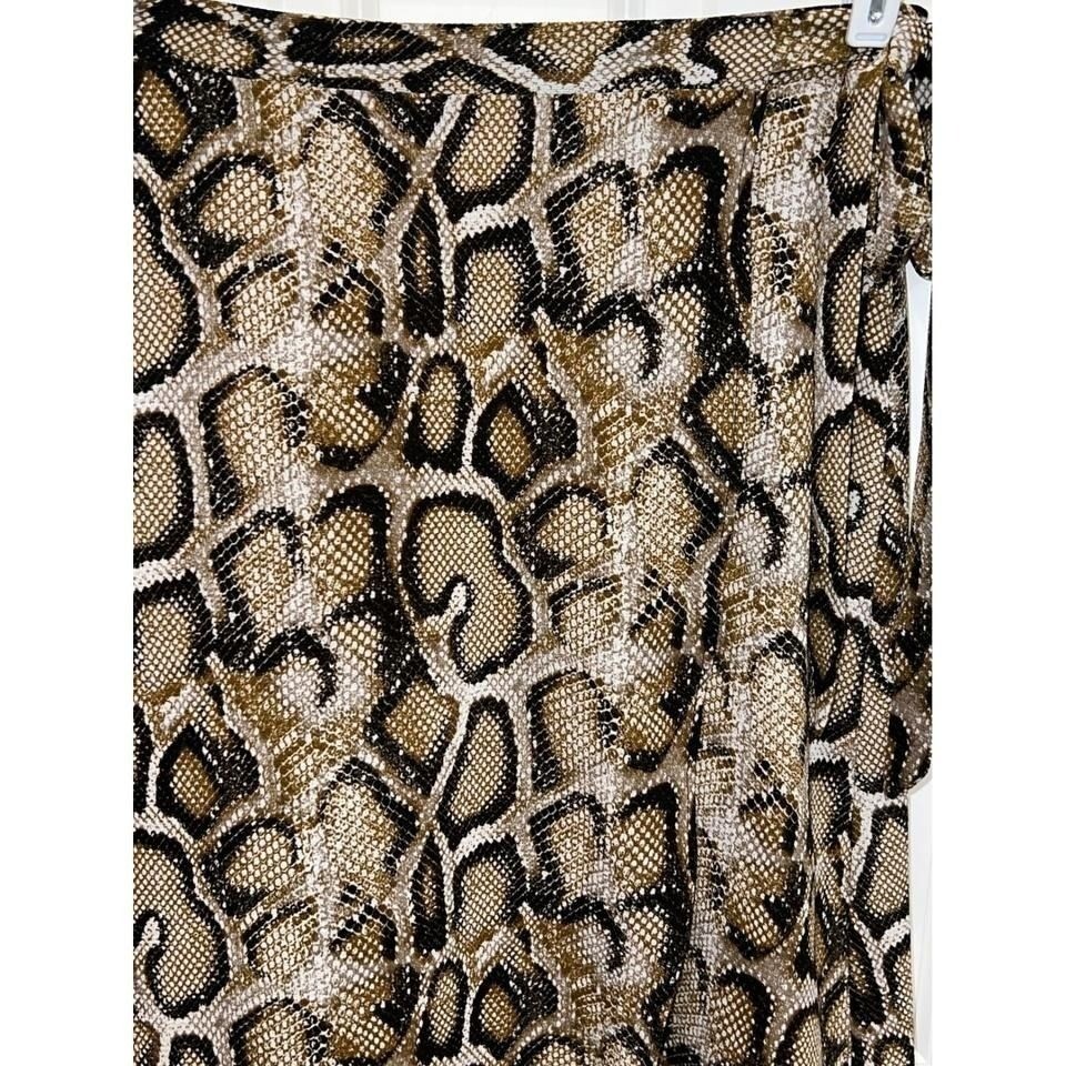 Como Vintage Womens Snakeskin Print Wrap Midi Skirt Brown Tan Small D-SW137