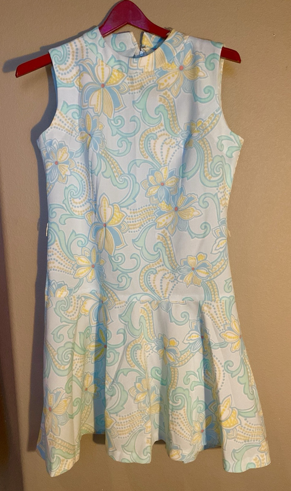 ‘It’s Better” Vintage Groovy 1970s Dress Polyester Double Knit Drop Waist Floral