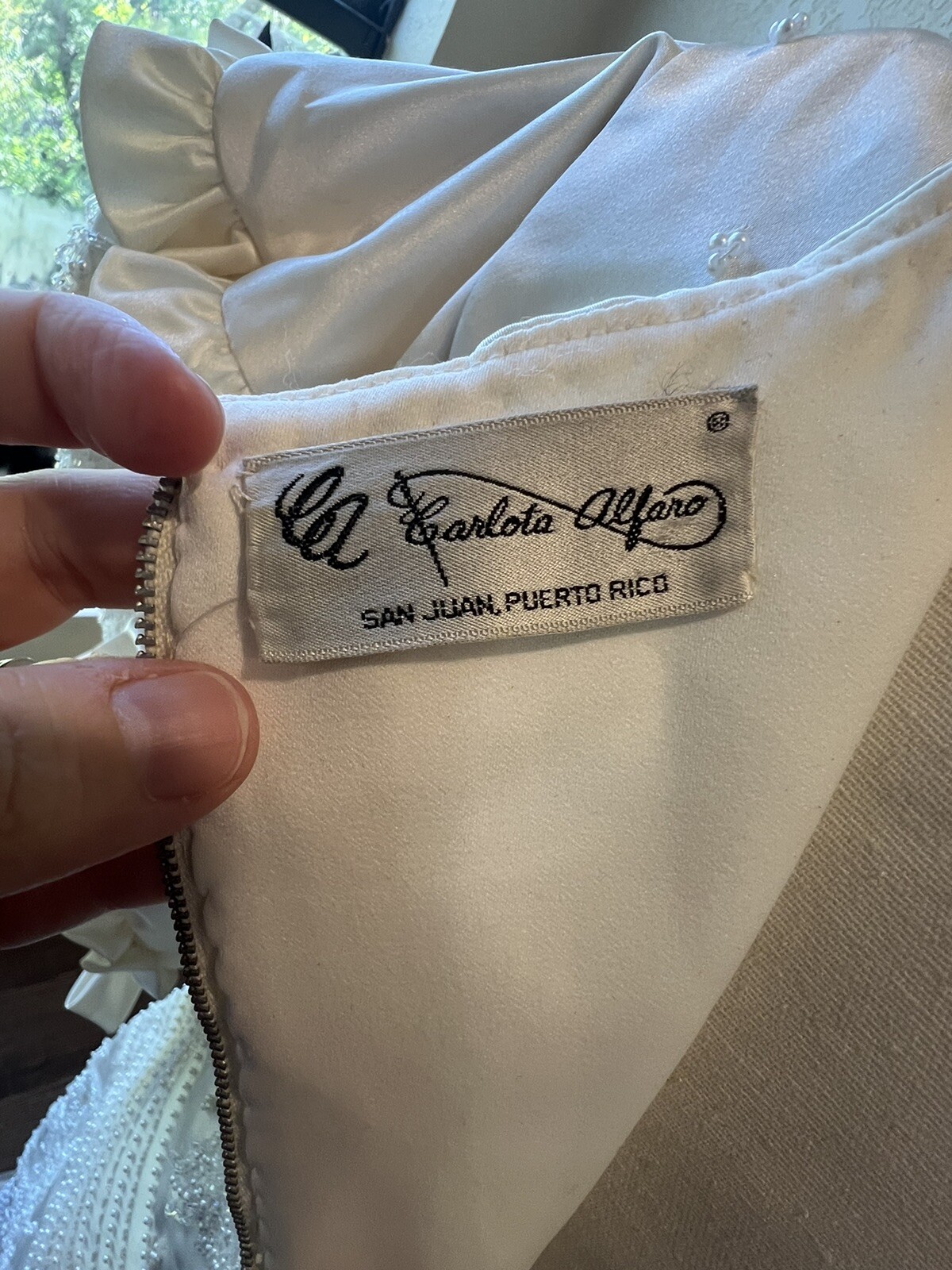 1980s Carlota Alfaro Handmade Beaded Wedding Dress Vintage Ivory Off White