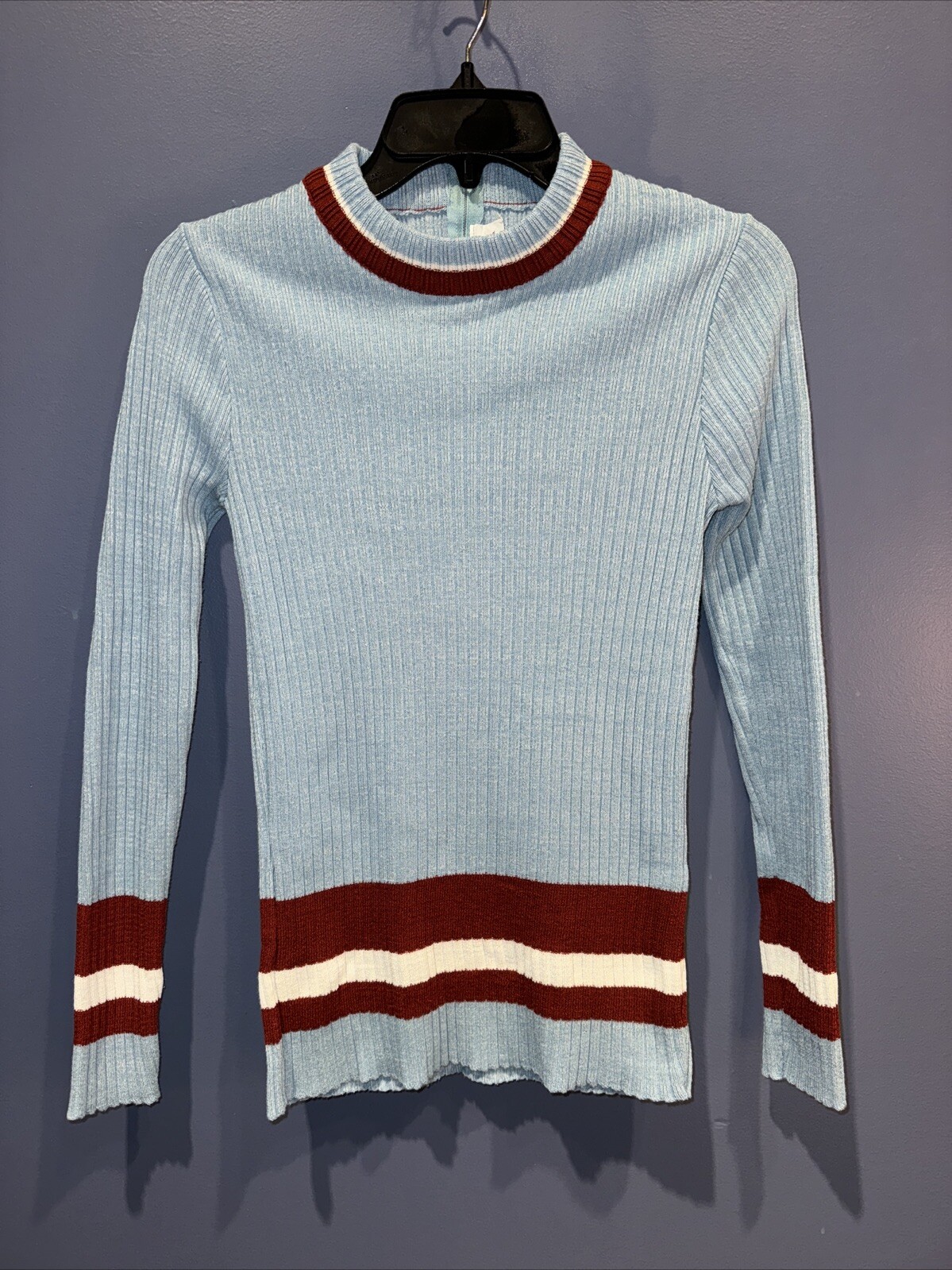 Jr 10 Vintage Sweater, 1960’s, Skater Stripe, The Kollection, Blue Brown, Talon