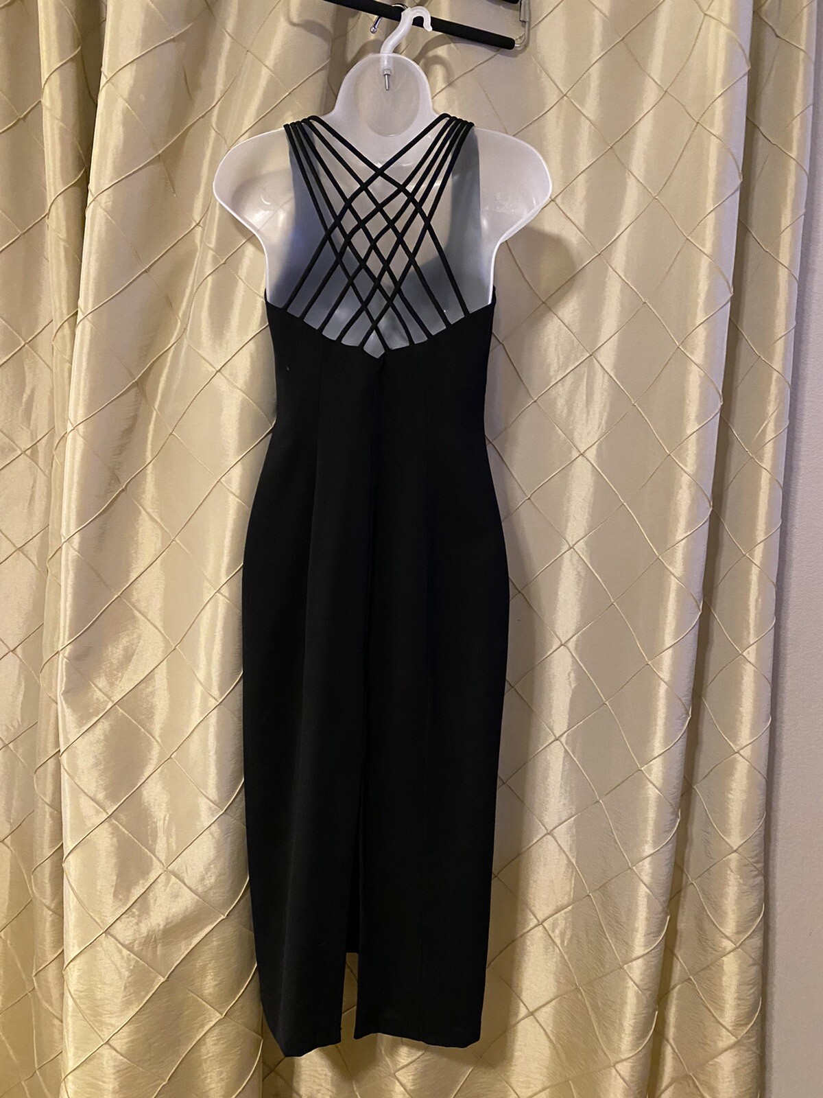 Vintage CDC Button Down Wiggle Little Black Dress Cage Strap Size 2 Made in USA