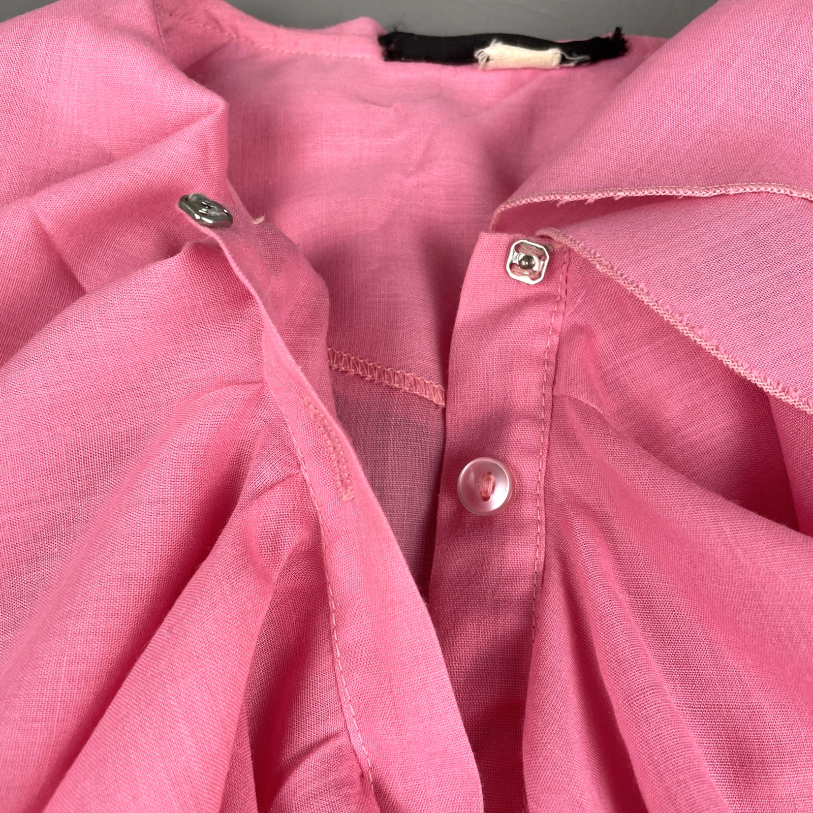 VTG 70s Pink Ruffle Front Blouse Bell Sleeve Button Down Top Womens S Barbiecore