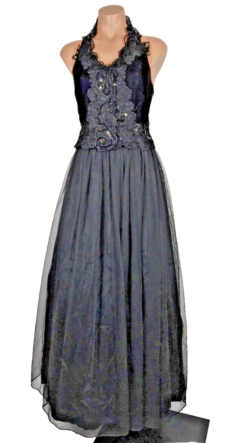 Vintage L.A. Glo 3/4 Goth Glam Party/Cocktail 2pc Halter Tulle Dress Prom y2k