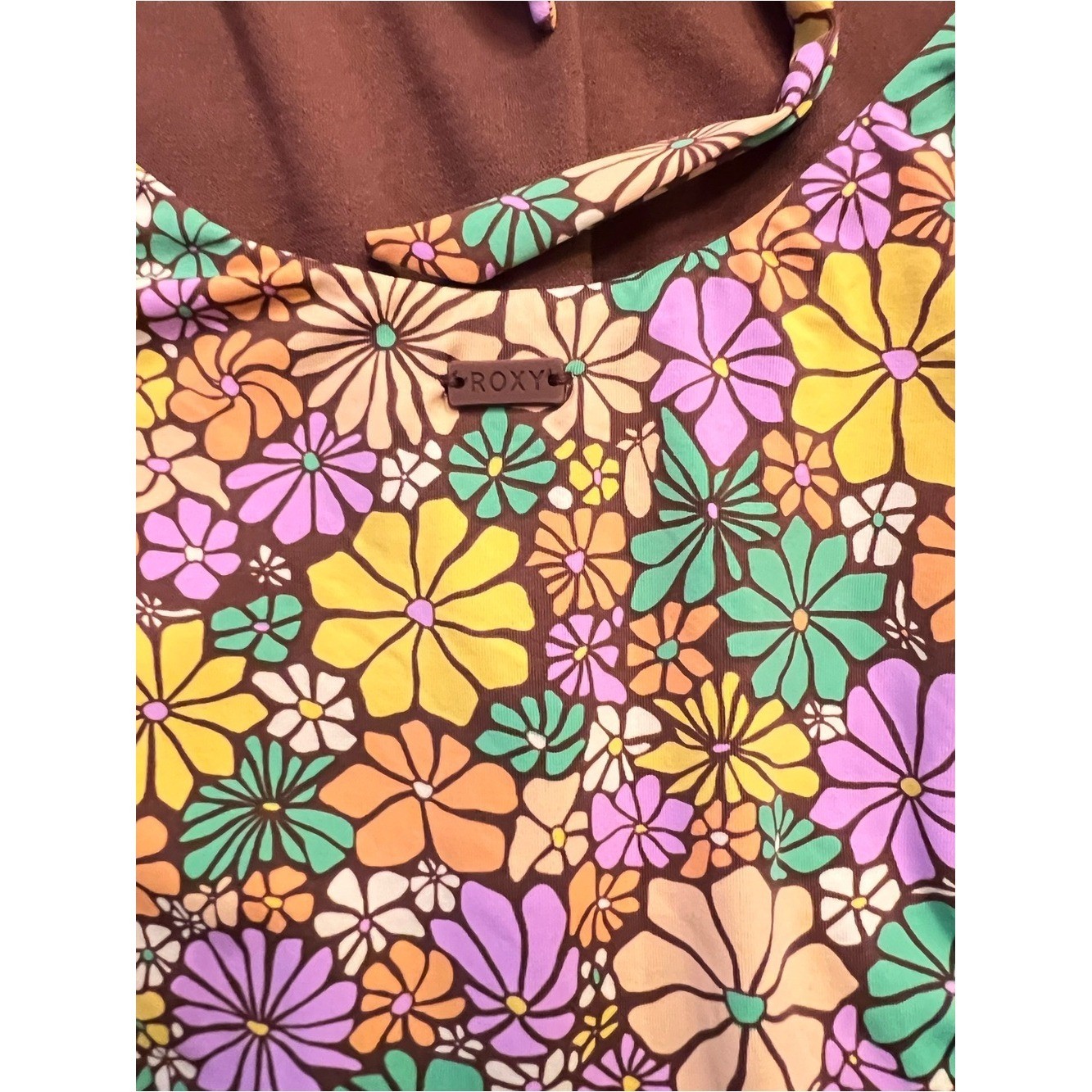 Roxy Retro-Inspired Eco All About One Sol Piece Deep V-Neck Swimsuit Size Medium