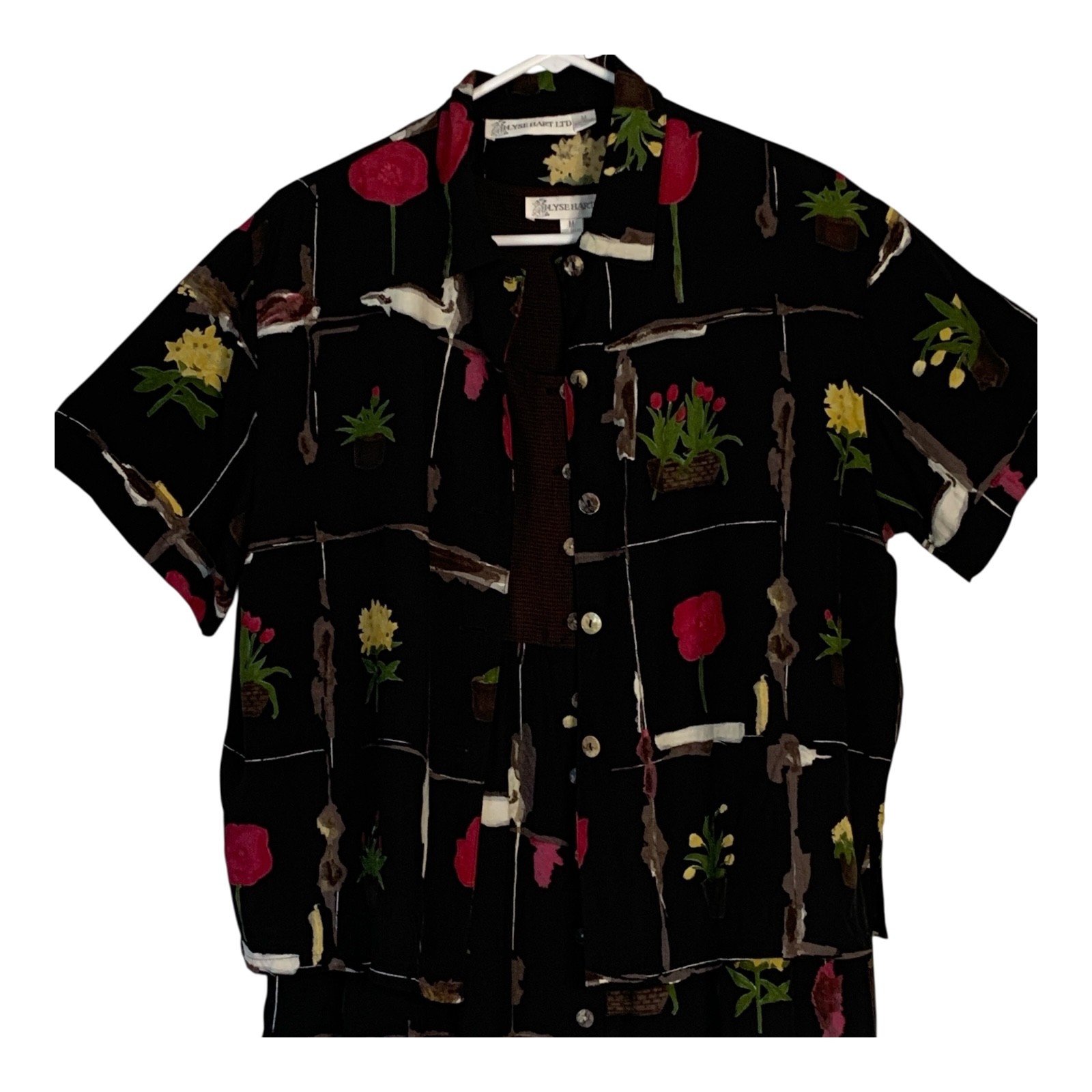 VTG 2-Piece Dress & Jacket Set MEDIUM Black Floral Midi 70s 80s Ilyse Hart LTD