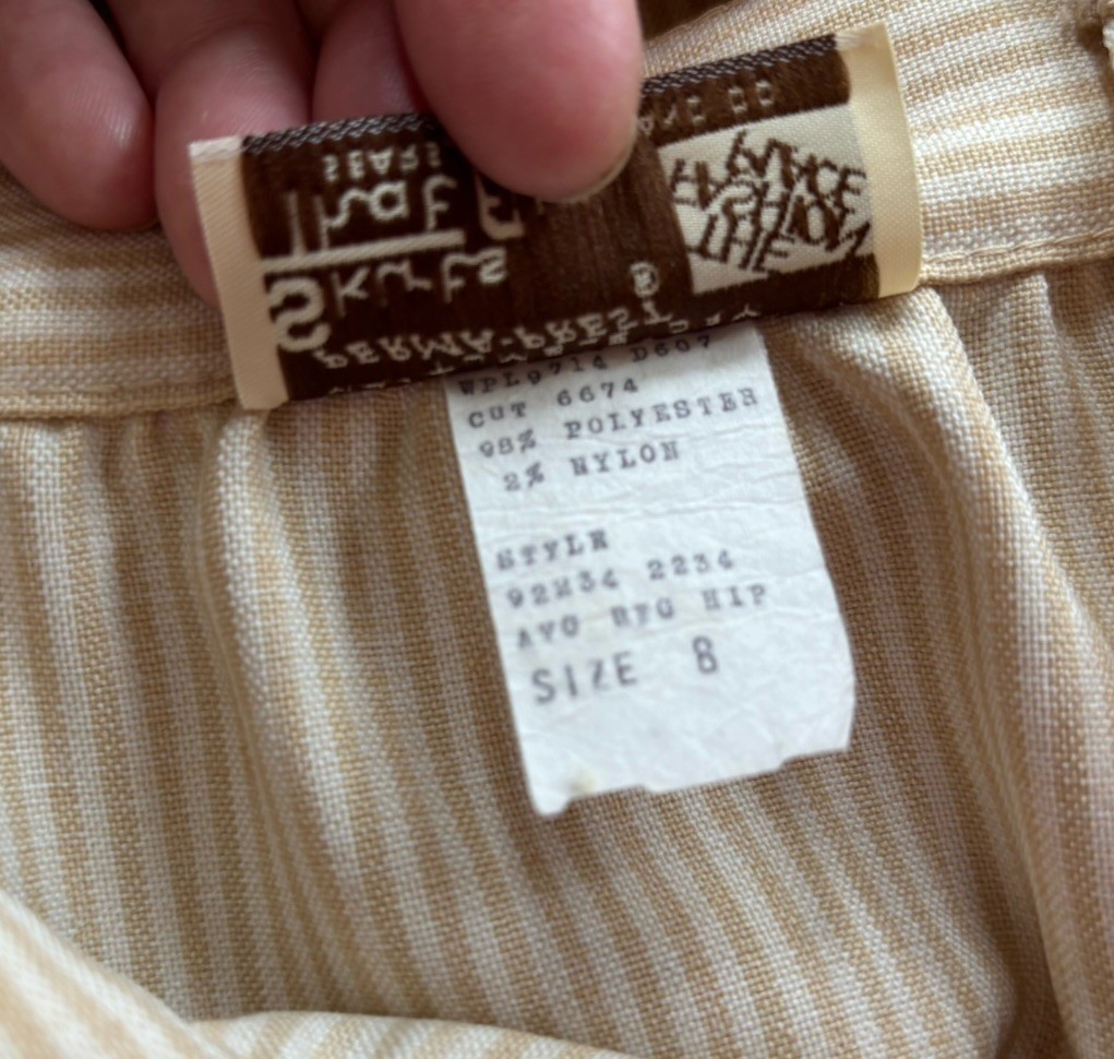 Vtg Sears, Roebuck & Co Tan Pinstripe Perma-Prest Skirt Pencil Sz 8