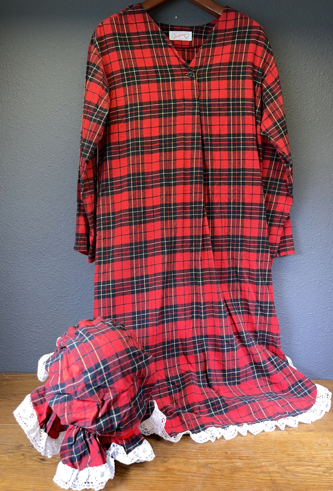 Vtg Hand Made Flannel Night Gown Cottage Core Little Red Riding Hood Costume W