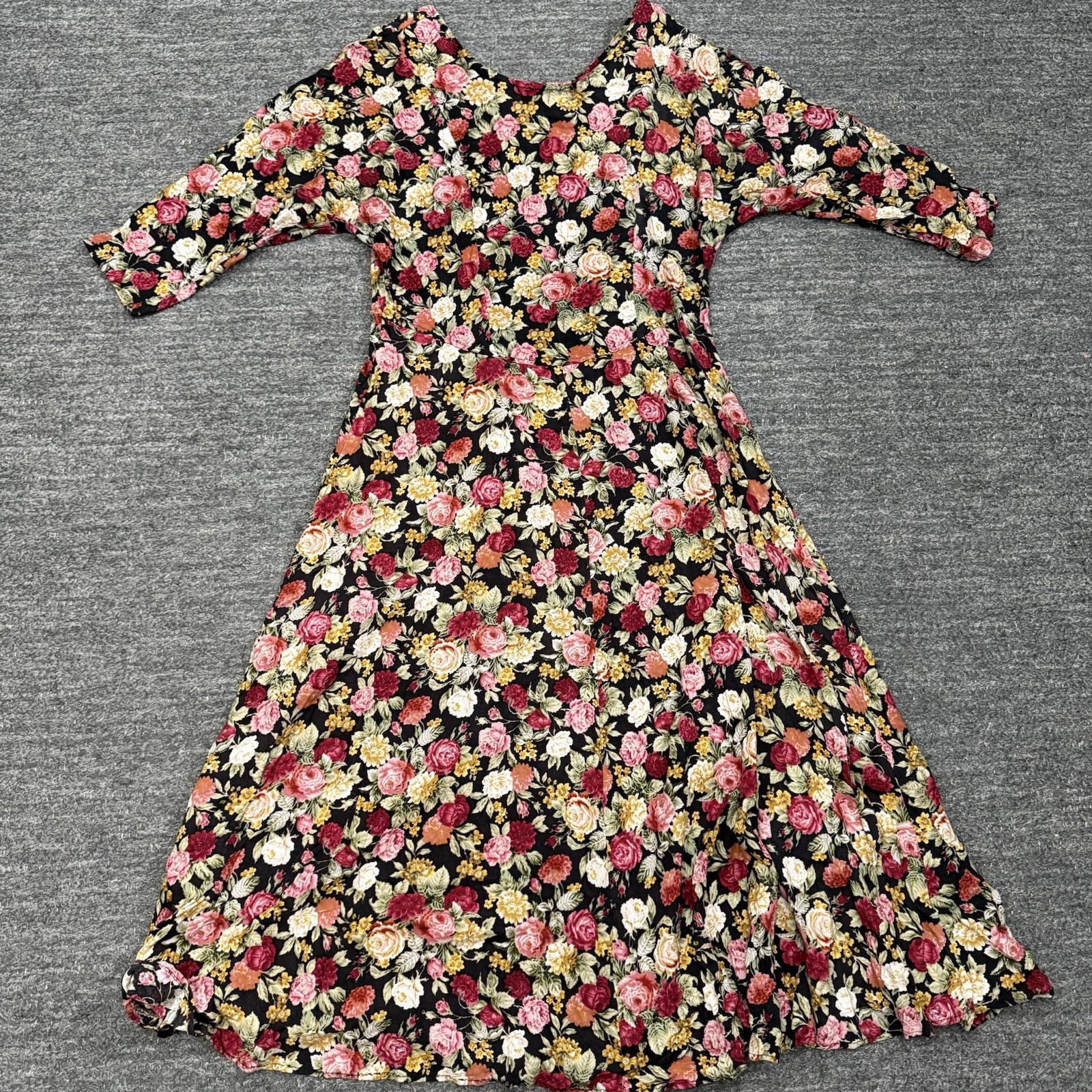 Vintage Ms Choice Dress Women 10 Floral Fit and Flare Midi Prairie Homestead 90s
