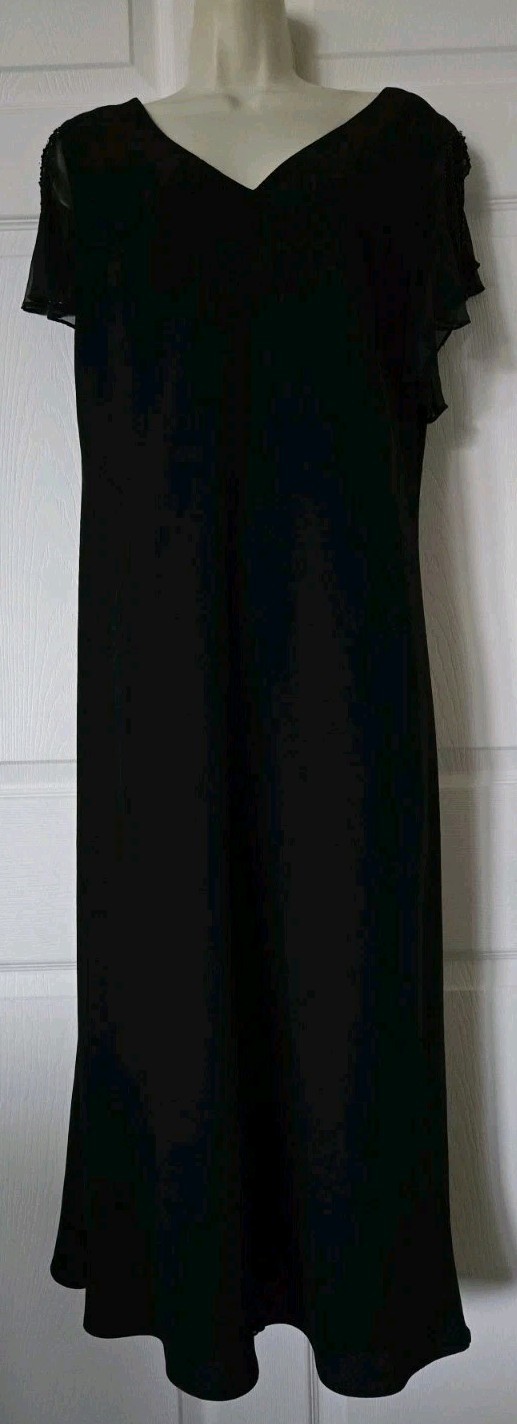 Jones New York Vtg Black V-Cut (Front&Back) Beaded Lined Cocktail Dress Sz 14W