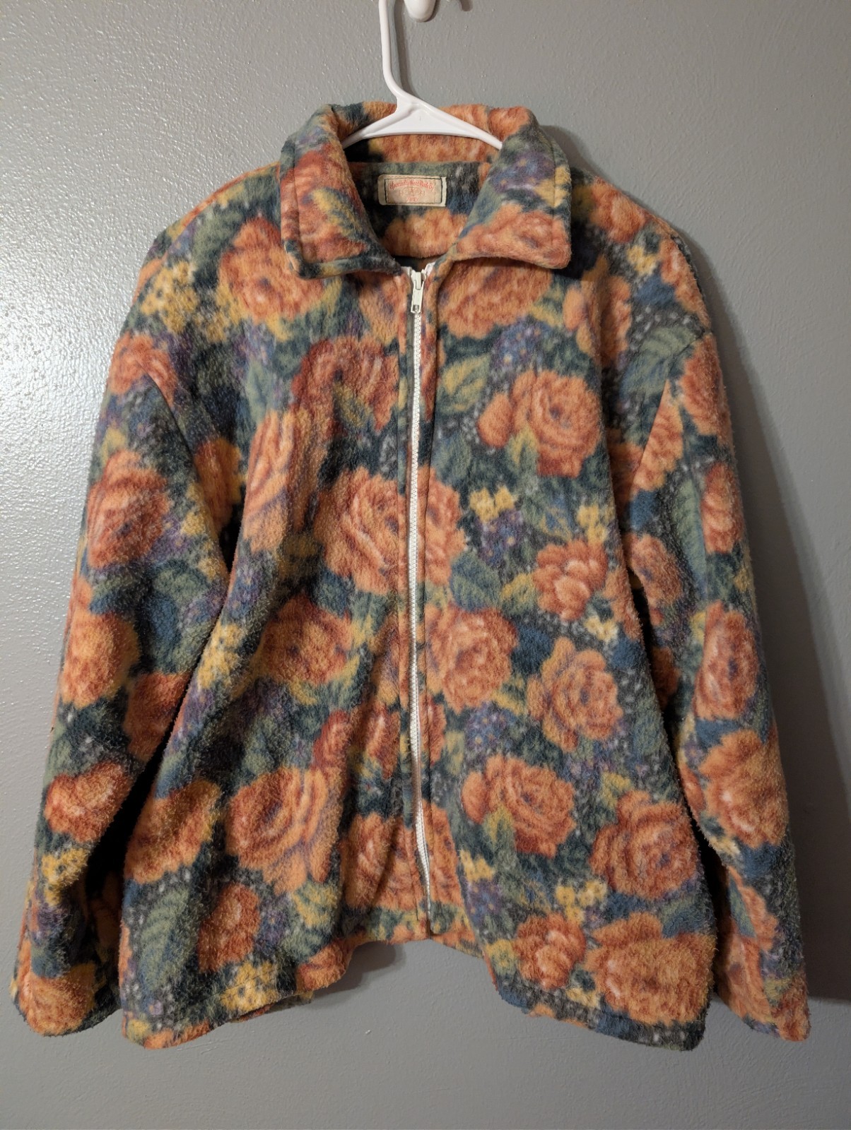 Vintage Handmade By Judy Floral Fleece Jacket Zip Up Tapestry Earthy Whimsigoth