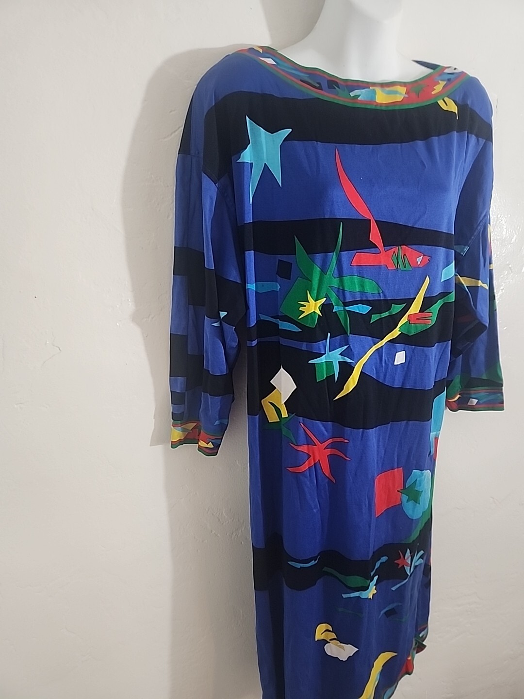 vintage leonard dress 1980’s vibrant multi color abstract print large ? italy