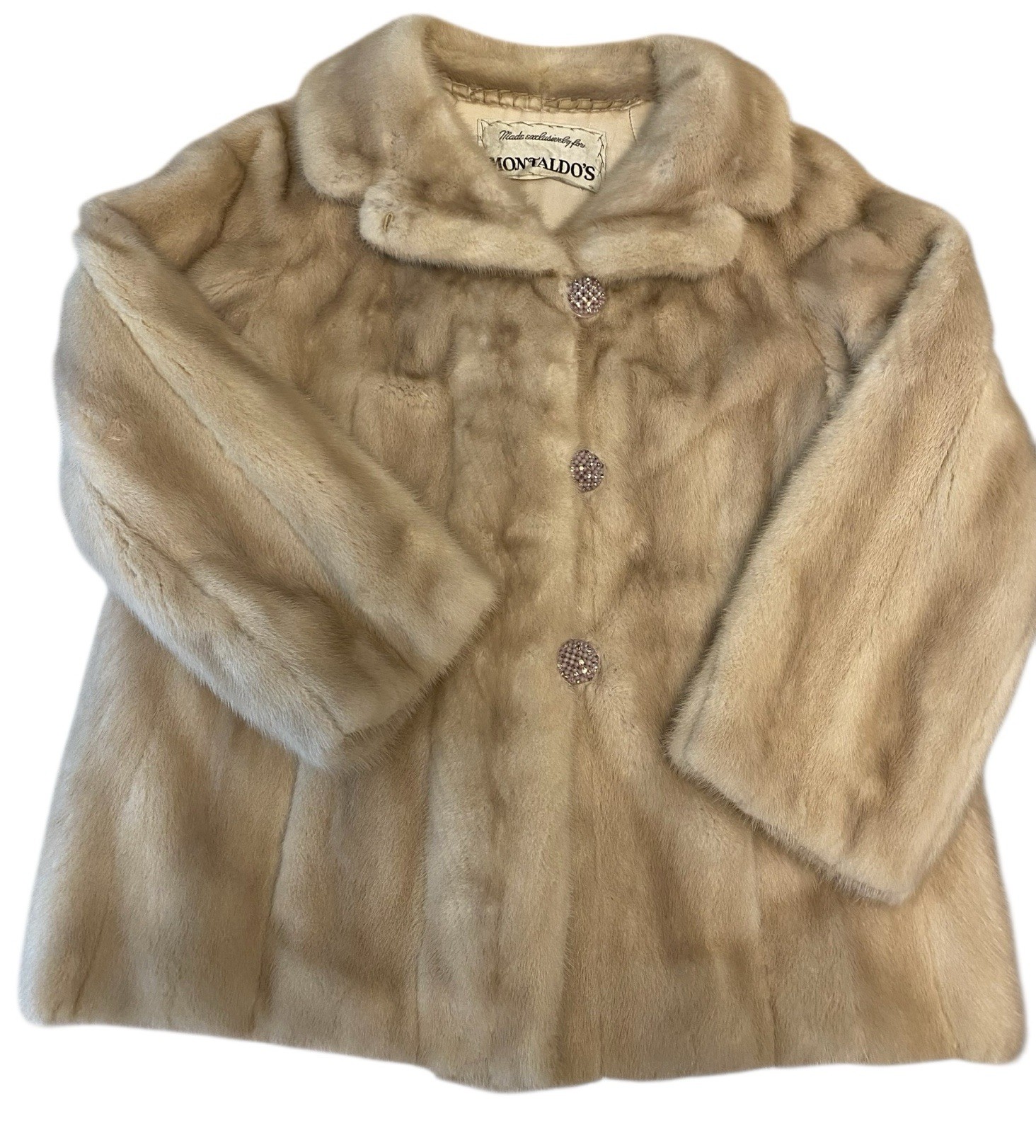 VTG 26” Natural Tourmaline Mink Fur Swing Coat Women’s Sz S/M Montaldos