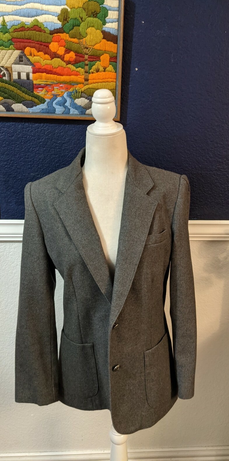 VTG 'The Fashion Place’ Sears Gray Wool Blend Blazer Jacket Sz 12 Large L
