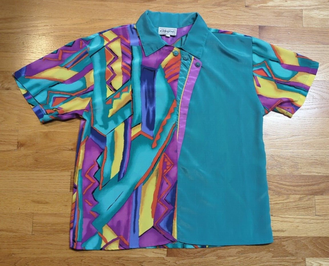 Vintage City Girl California Blouse Shirt Color Block Retro 12 Made In USA