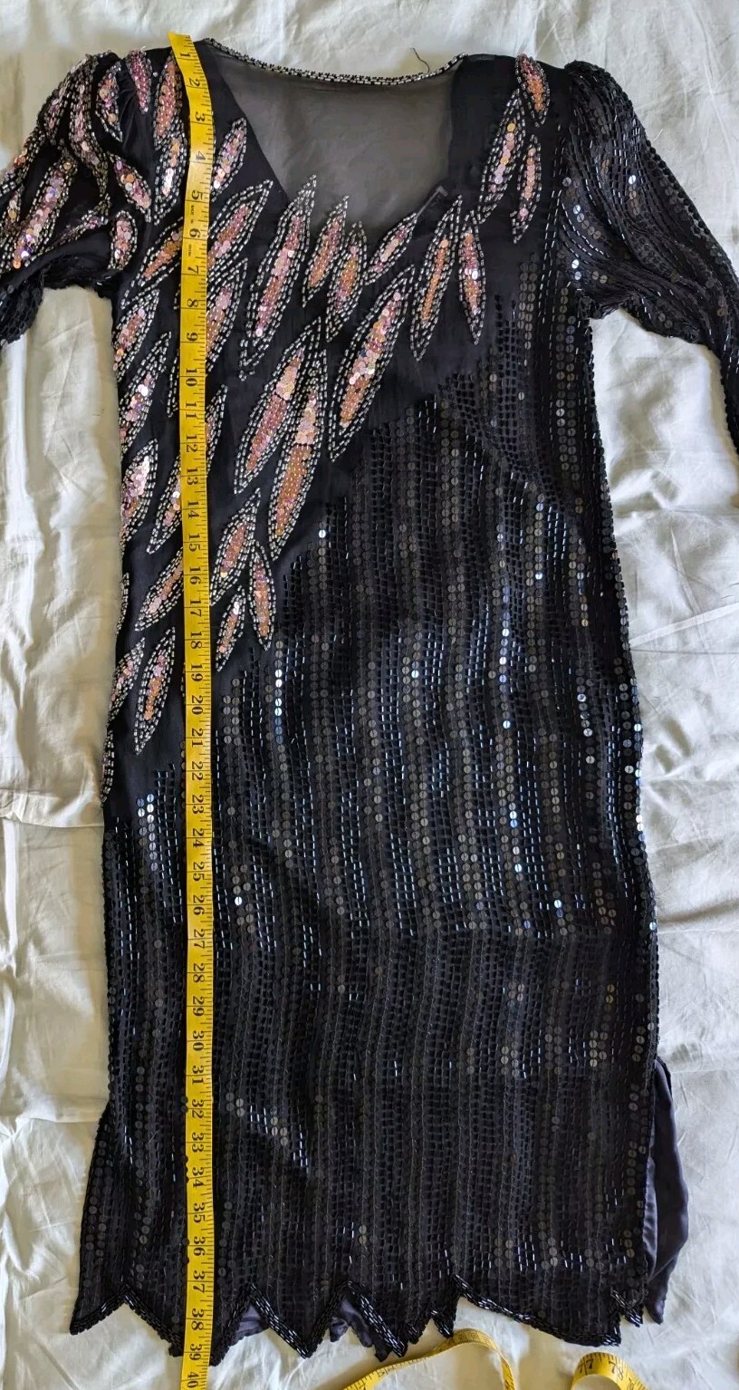 VTG Sho Max Originals Black Pink Silk Beads & Sequins Cocktail Dress PS