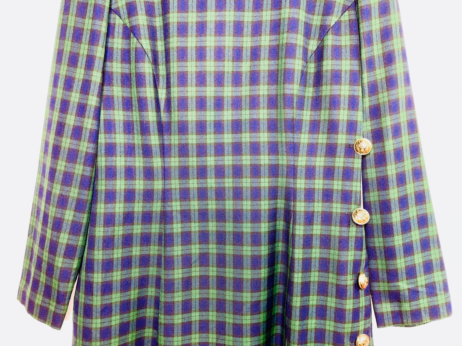 Santa Fe Dress by Jim Tremblay Plaid Women’s Size 12 Gold Buttons Made in USA