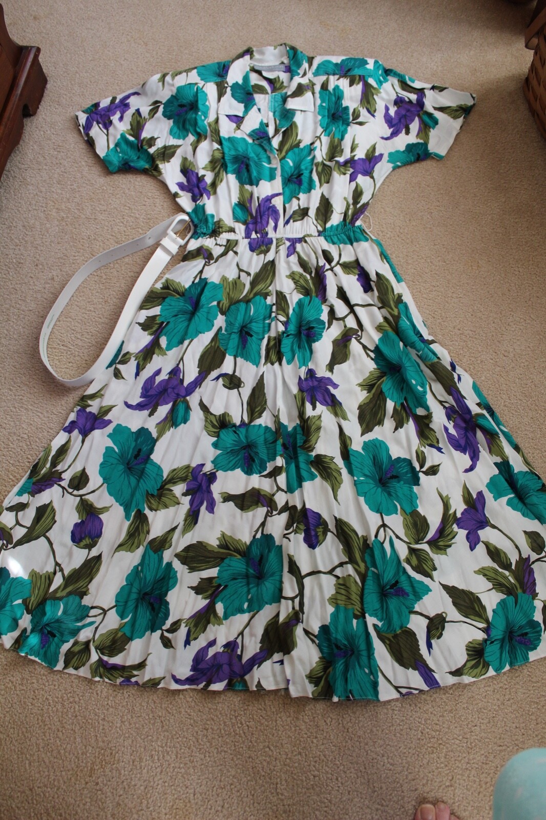 VTG CAROL ANDERSON CALIFORNIA USA TROPICAL FLORAL PRINT LONG MIDI SHIRT DRESS M