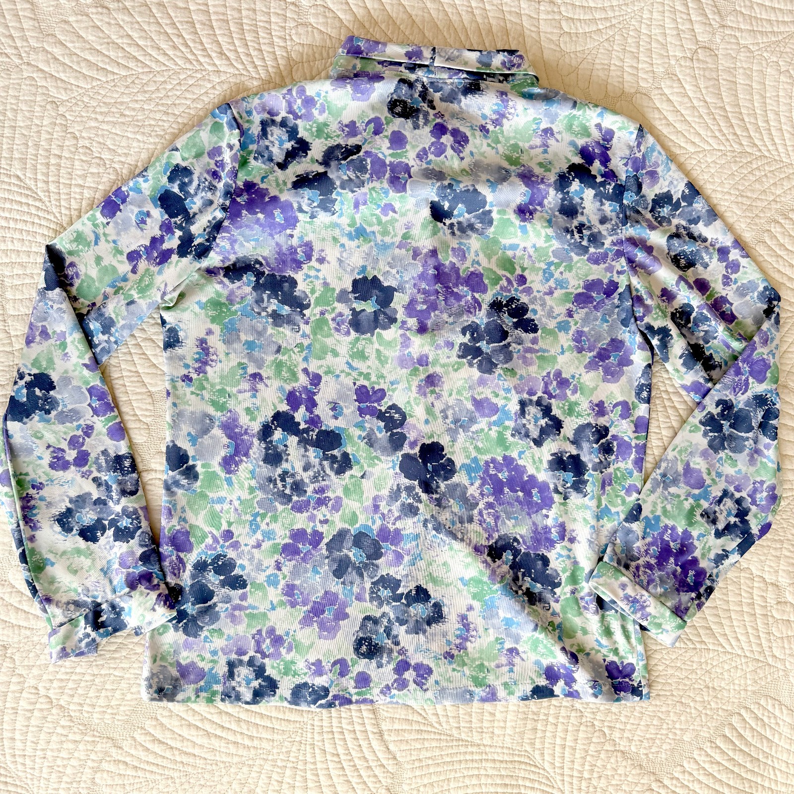 Vintage Secretary Necktie Purple Floral Blouse Size L