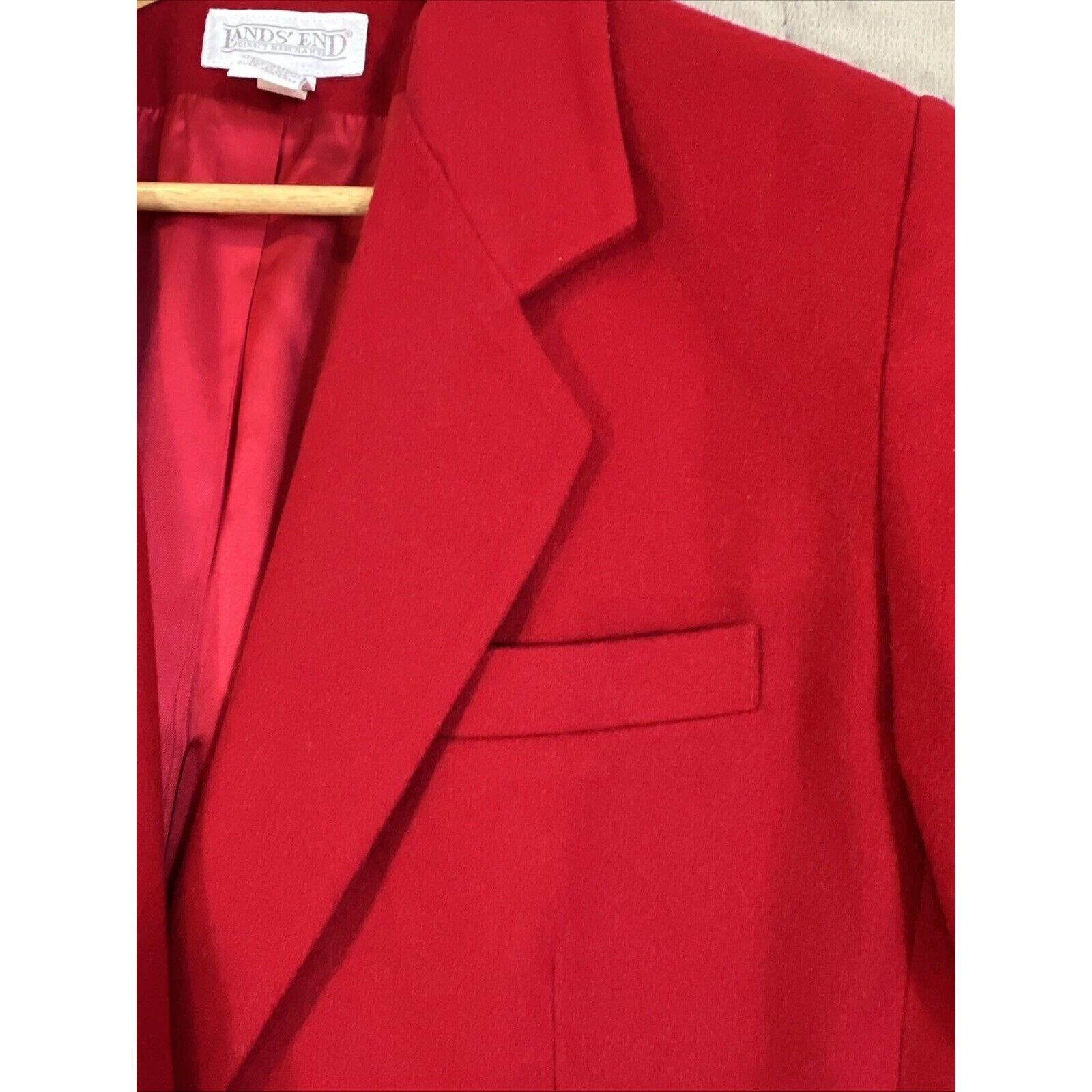 Lands’ End Wool Cashmere Blazer 10 Red Single Button Pockets Long Y2K USA