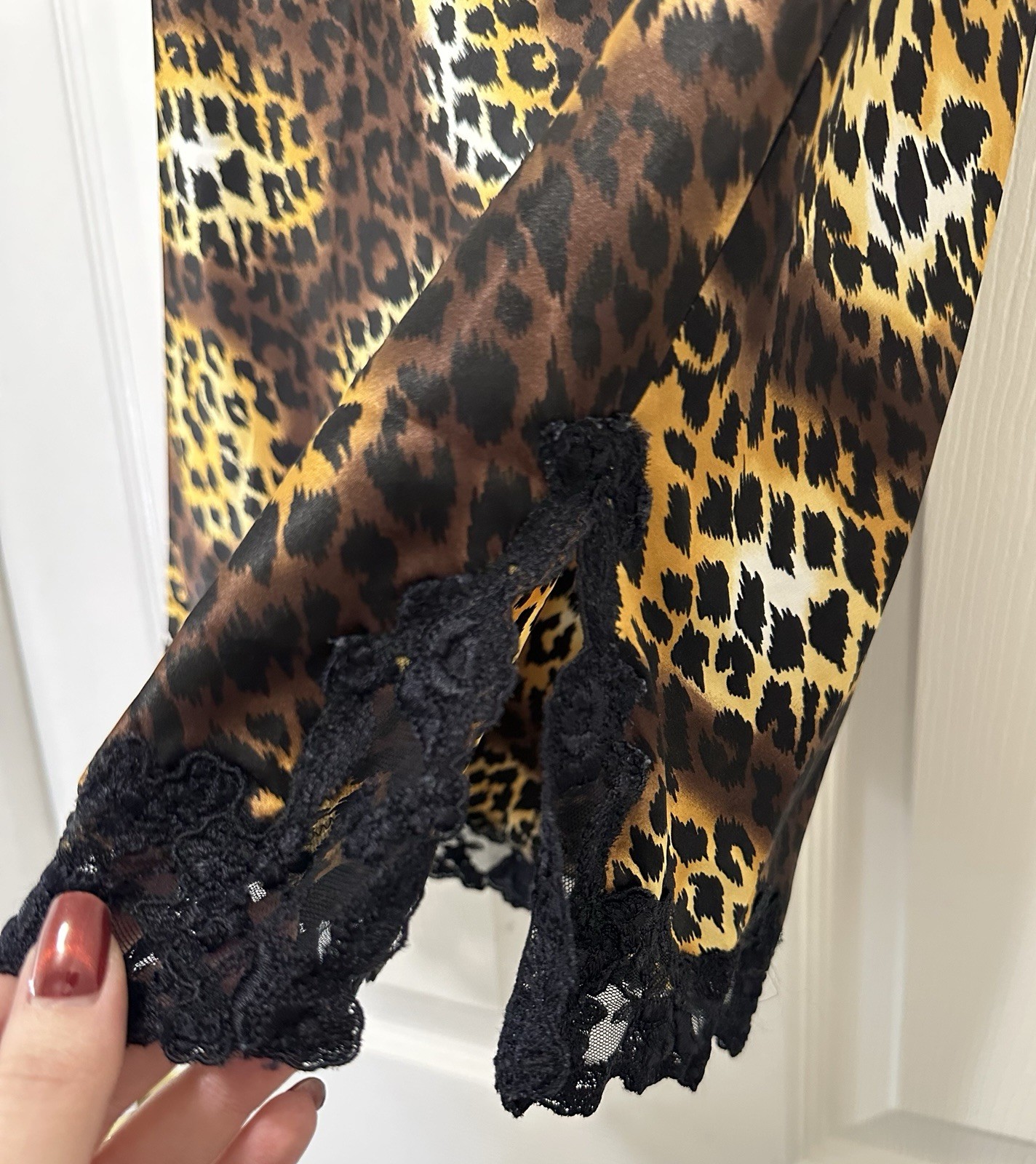 Vtg 90s Victorias Secret Leopard Print Satin Slip Skirt Small Read Description!