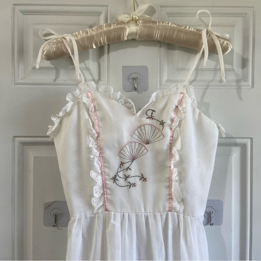 Vintage Candi Jones Floral Embroidered Lace Slip Dress Size 7 Prairie Cottage