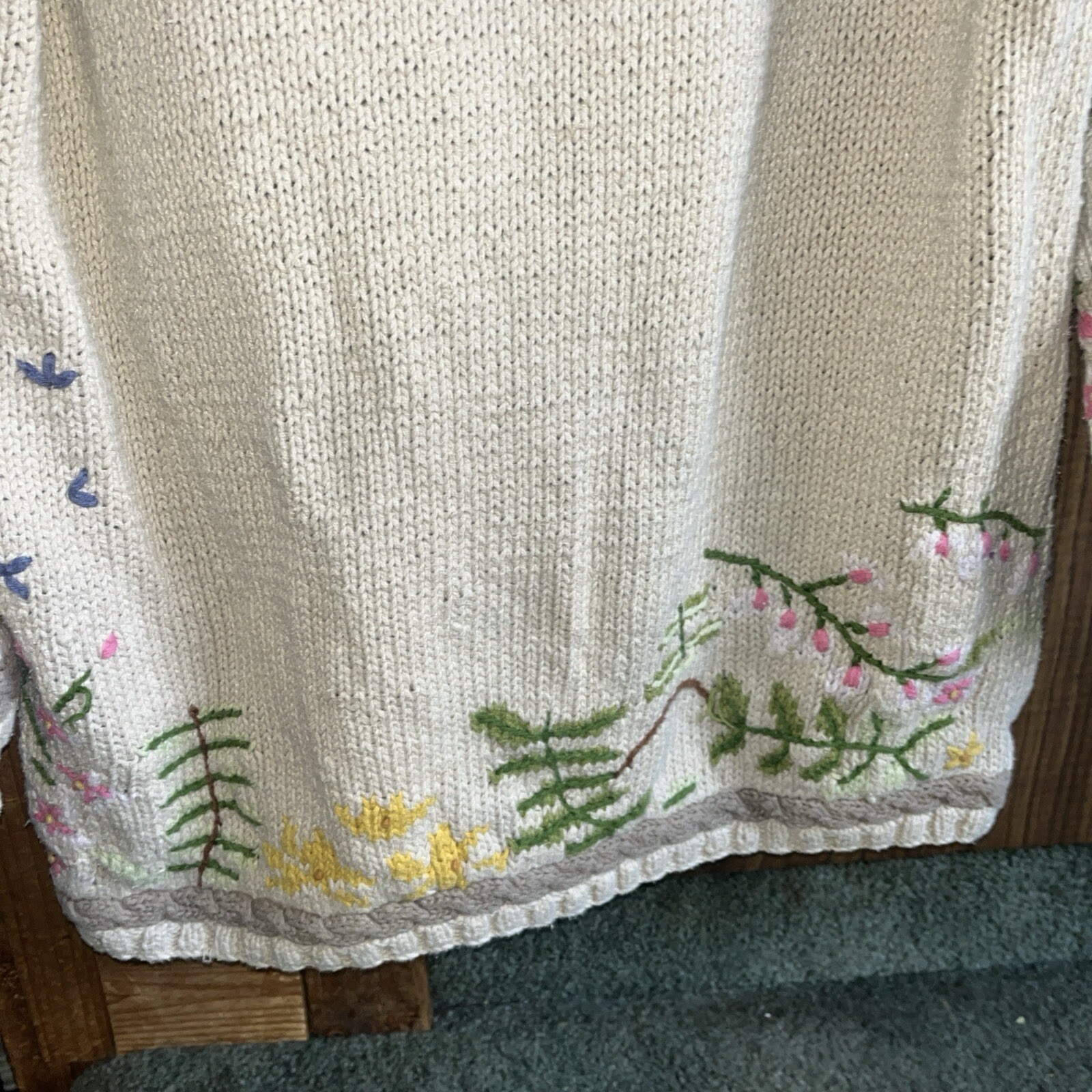 Vintage Jennifer Reed Hand Knitted Flower Vintage Sweater Multicolor Size L