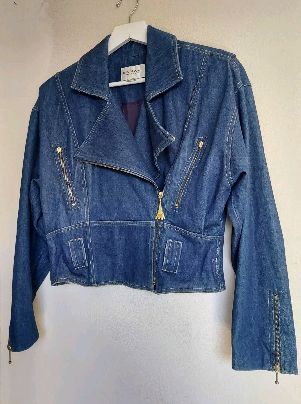 Emanuel Ungaro Vintage Bikers Dennin Jacket Size 8 , Read Description