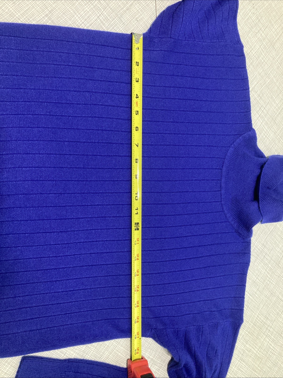 Vtg 80s Laura Winston Ribbed Knit Turtleneck Sweater M Blue Indigo Purple Retro