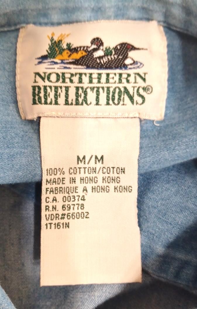 Northern Reflections VTG Denim Womens Shirt Sz M Mountain Snow Deer Cabin Winter