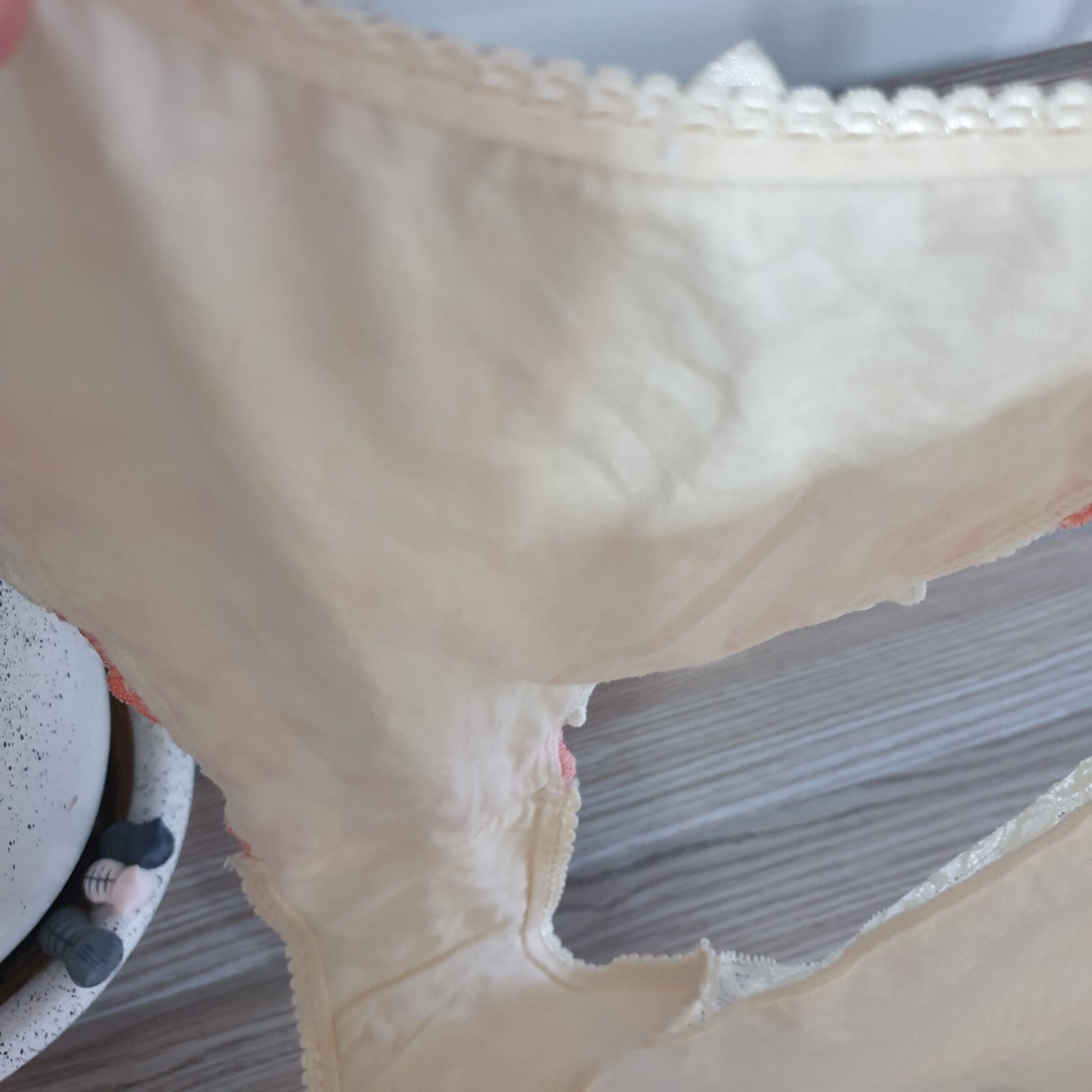 Vintage Ivory Cotton Panty Sissy Floral Nylon Lace Brief Size 9-10 Hip 44-47″
