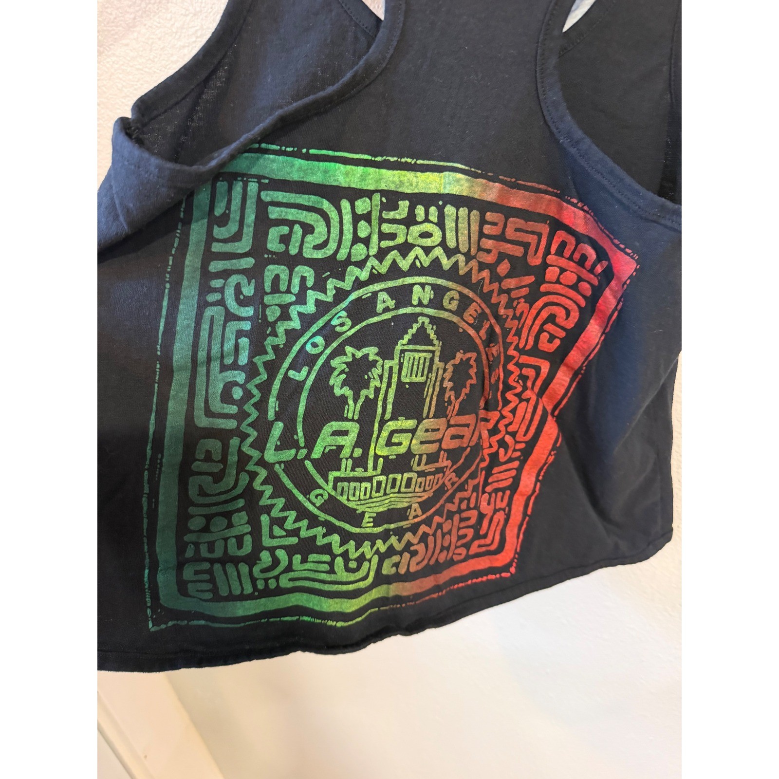 L.A. Gear Tank Top Women Medium Vintage 90s Graphic Racerback Black Made in USA