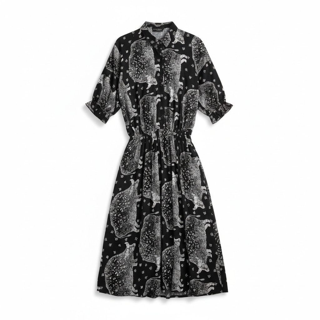 Vintage PJ Walsh New York Animal Print Maxi Shirt Dress ILGWU Black White Small