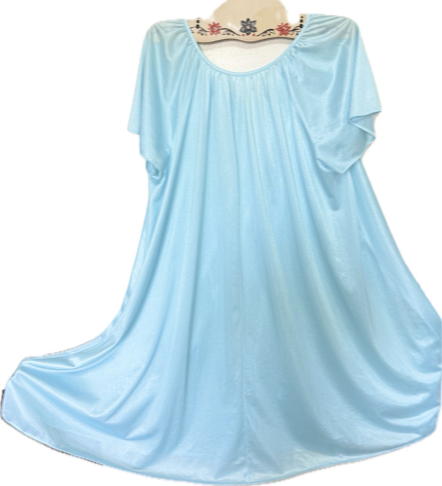 Vtg Nightgown Short Flutter Sleeve Sweep JCP Silky Nylon Pool Blue XL 1X 42 44 +