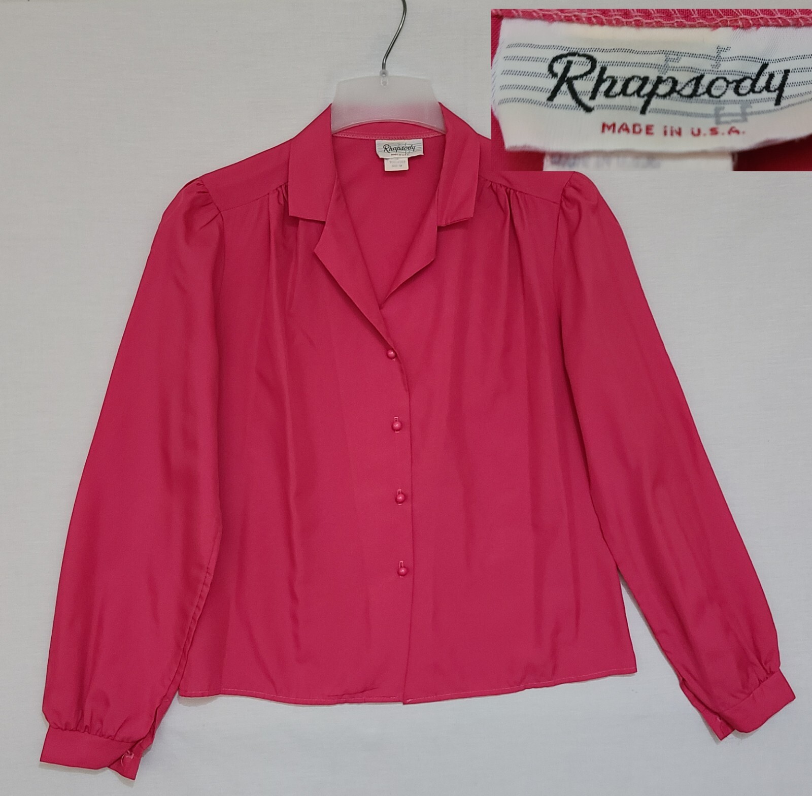 Vintage Rhapsody Hot Pink Long Sleeve Button Front Blouse Top Size 14 (O4)