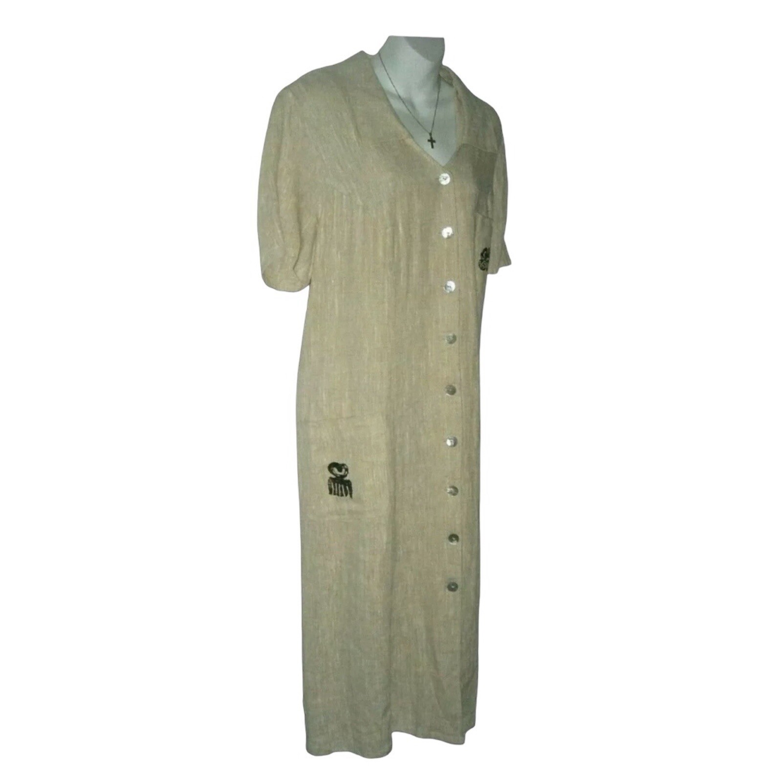 Vintage 80’s Positive Influence Dress Linen Duster Tribal Boho Grandmother Plus