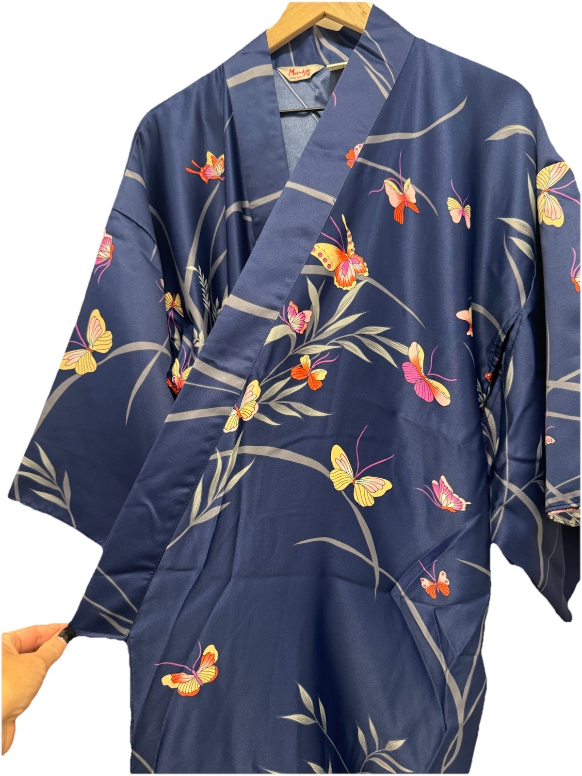 Vintage Marukyo Japanese Navy Blue Butterfly Kimono Robe Women’s OS Tokyo