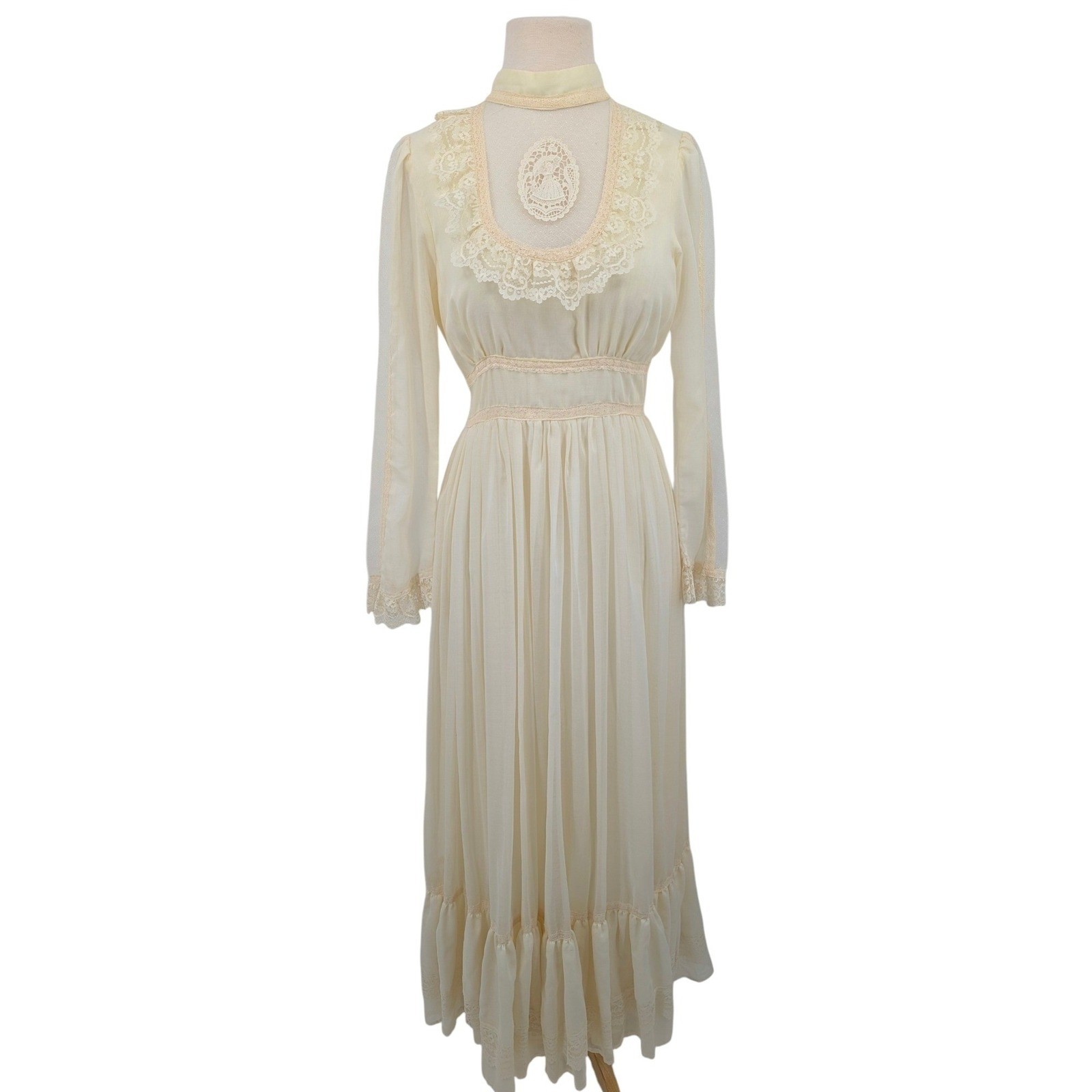 Vintage Gunne Sax by Jessica Ivory Lace Prairie Maxi Dress Romantic Boho Sz 13