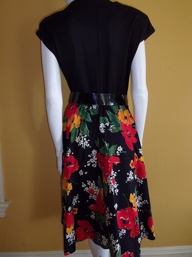 Vtg 80s In Cinq Sz 12 Cotton Polyester Belted DRESS Floral U.S.A. Shoulder Pads