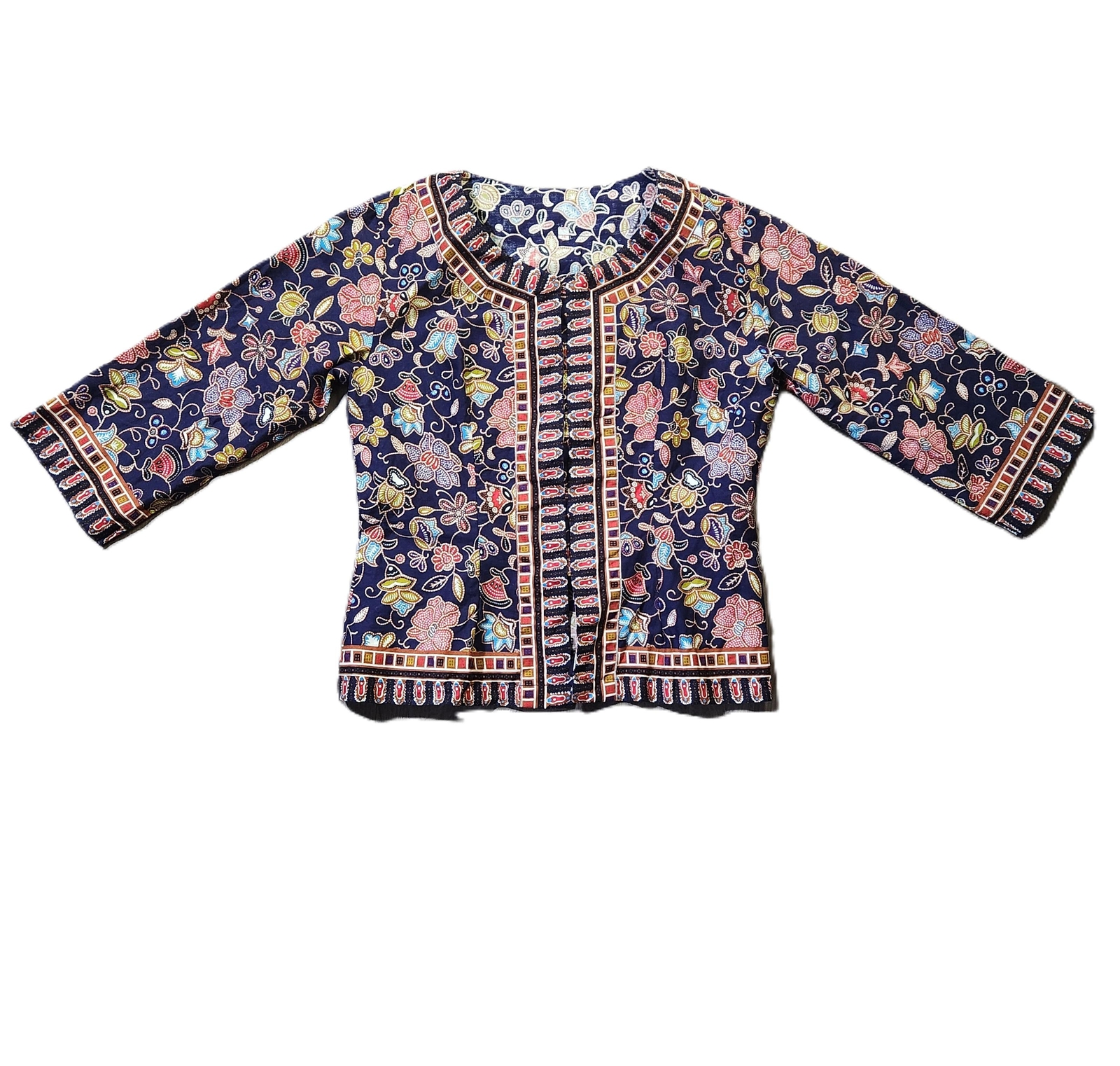 Womens Singapore Asian Flight Attendant Floral Snap Front Blouse Size 36 Small