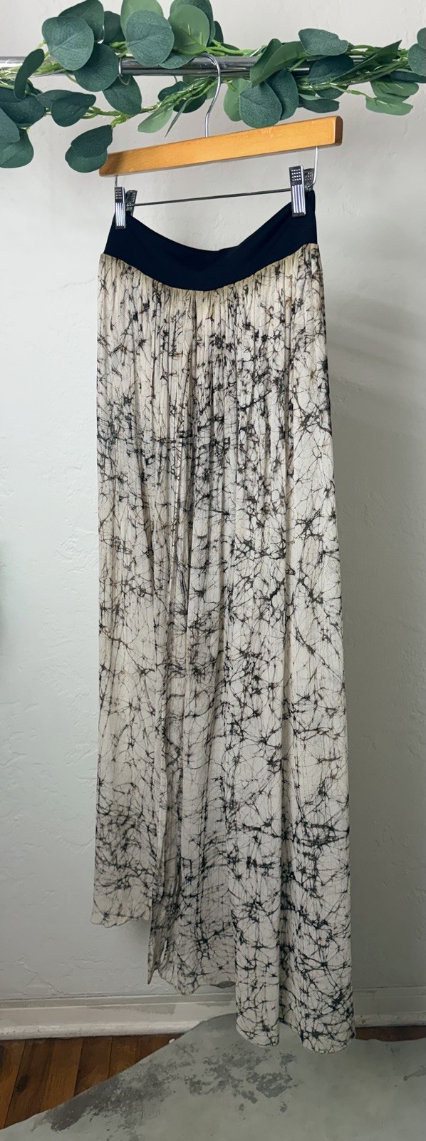 Vintage 90s 100% Silk Maxi Skirt S Abstract Batik Print Made in USA Boho