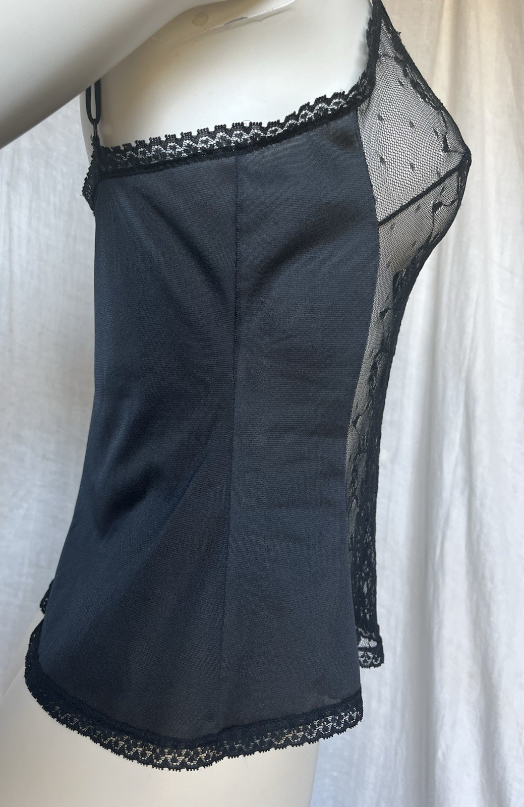 Vintage Lace Camisole Slip Top Black Sexy Evening Gothic Romantic 70s Lingerie M