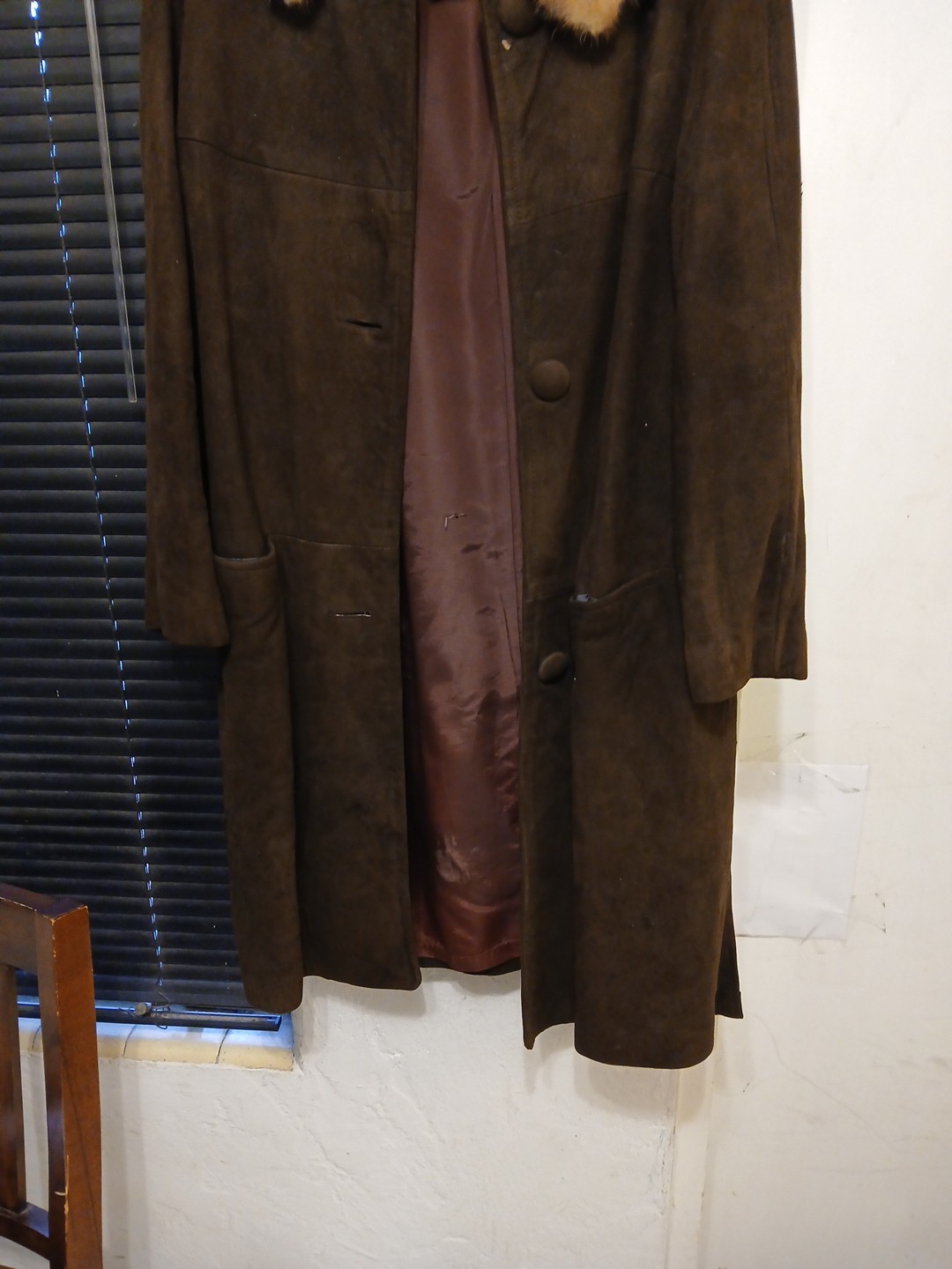 True Vintage Jordan Marsh Suede Leather Coat & Fur Collar Button Up Jacket Sz 16