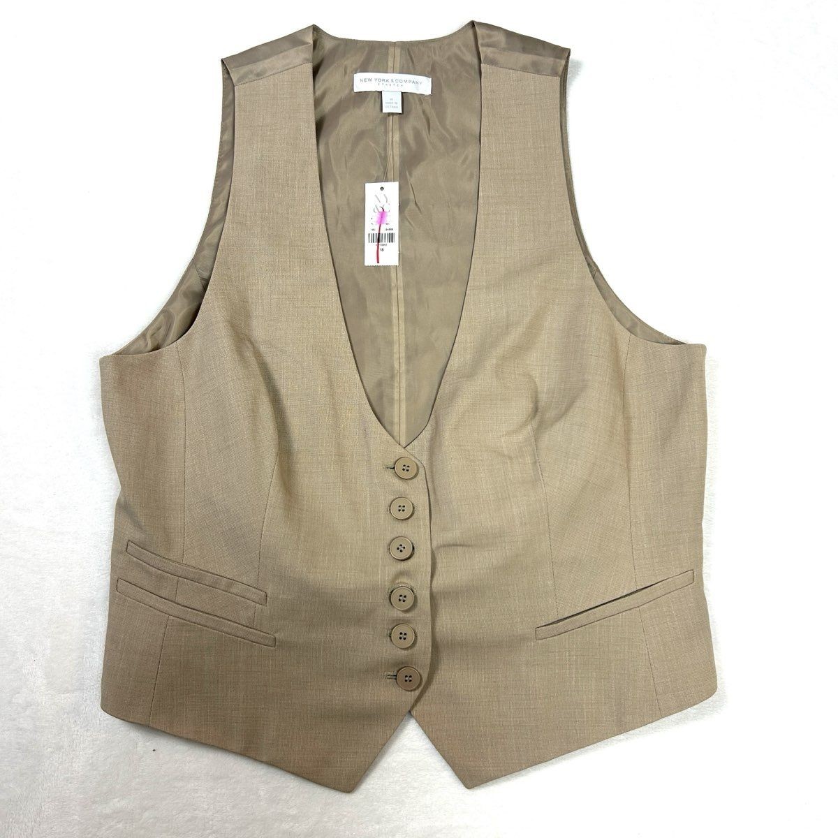 New York & Company Women’s Tan Vintage Y2K Stretch Vest Waistcoat NWT Sz 18