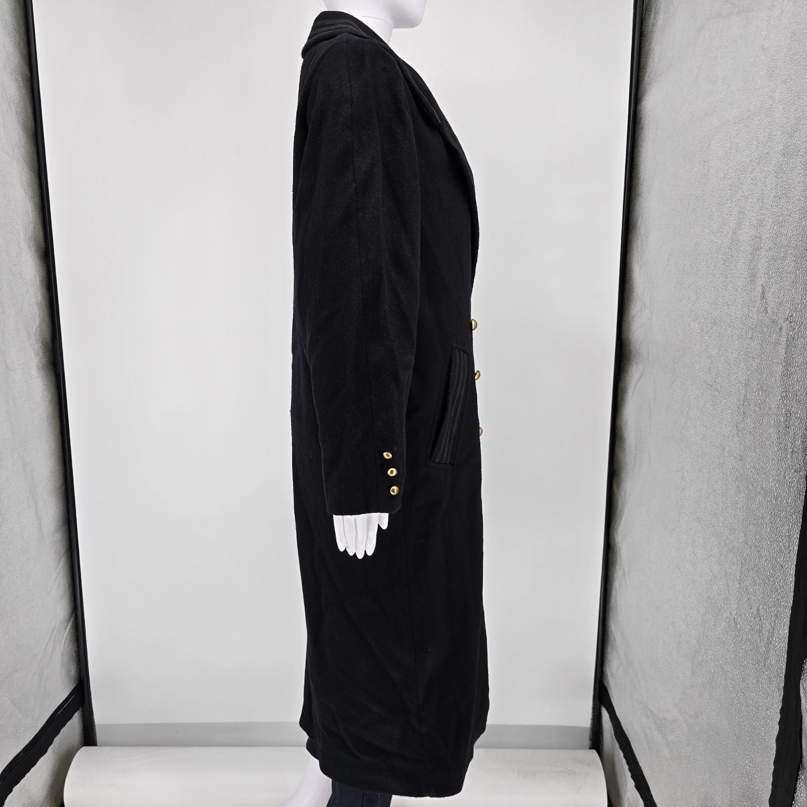 Vintage 1980s Donnybrook Black Hockanum Wool Double-Breasted Long Coat (8P)