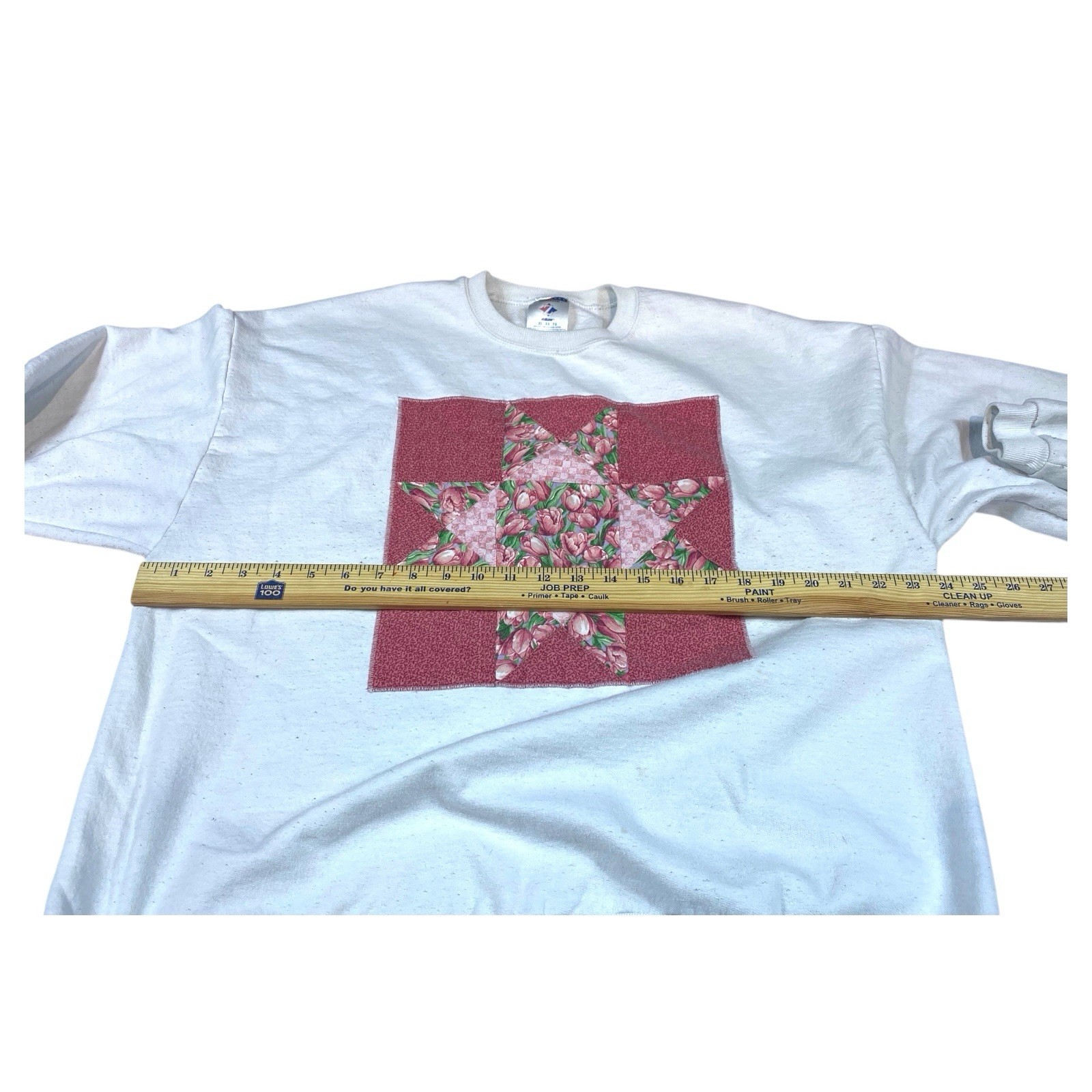 Jerzees Sweatshirt Womens Adult XL White 90s Handmade Grannycore Quilt VTG