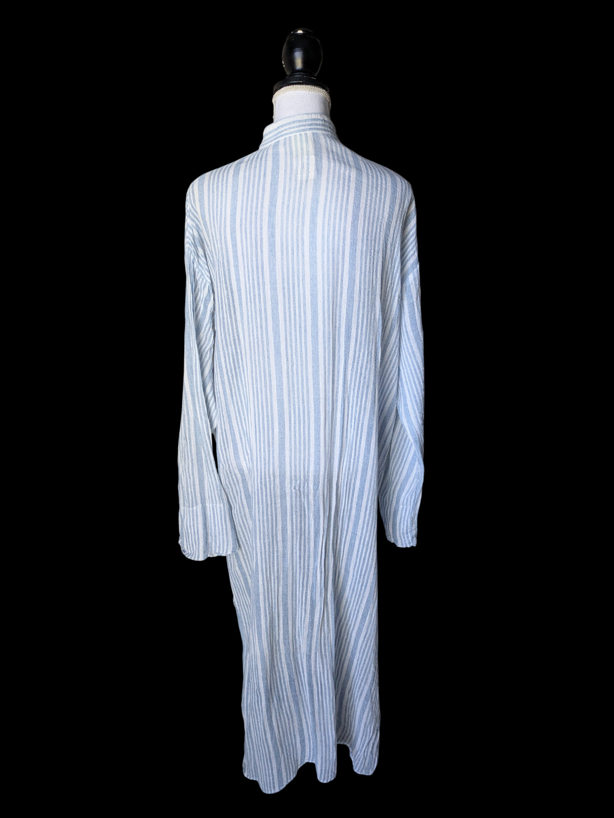 Vintage Victorias Secret 1980s Blue White Striped Semi Sheer Kaftan Large Button